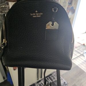 Kate Spade Black Leather Backpack with Gold Details